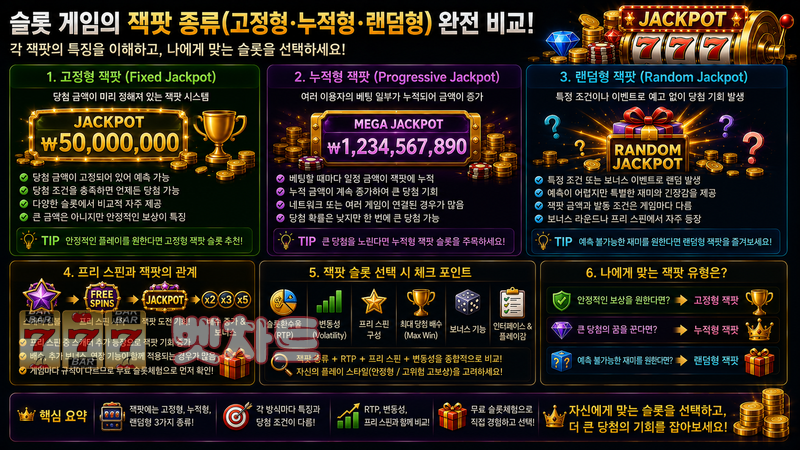 슬롯 게임의 잭팟 종류(고정형·누적형·랜덤형) 완전 비교