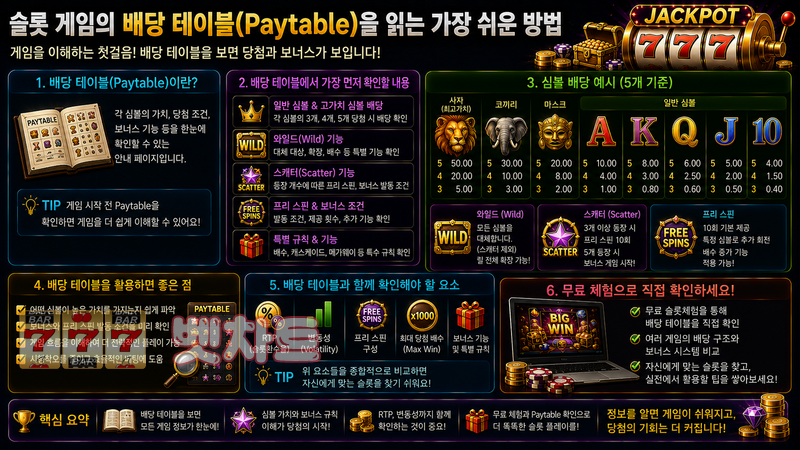 슬롯 게임의 배당 테이블(Paytable)을 읽는 가장 쉬운 방법