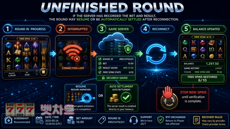 슬롯 게임에서 미완료 라운드(Unfinished Round)는 어떻게 복구될까?