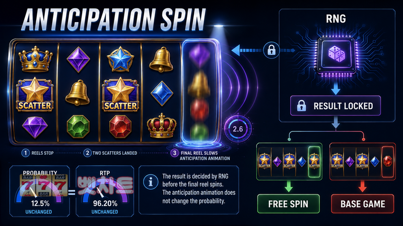 슬롯의 앤티시페이션 스핀(Anticipation Spin) 연출은 실제 당첨 확률과 관련이 있을까?