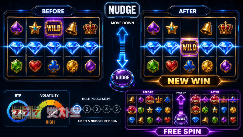 슬롯 게임의 너지(Nudge) 기능은 릴 위치를 어떻게 바꿀까?