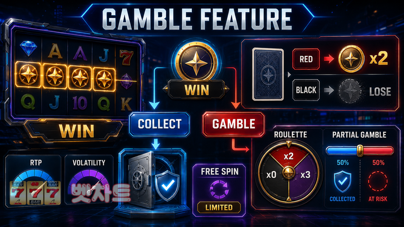 슬롯 게임의 갬블 기능(Gamble Feature)은 어떤 방식으로 진행될까?
