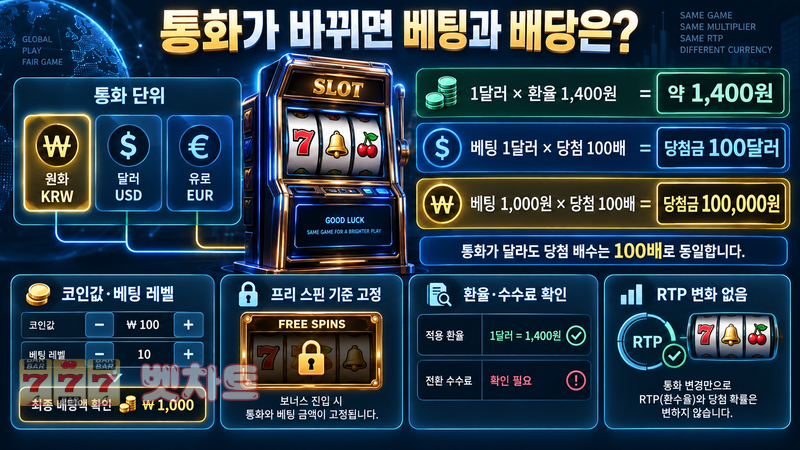 슬롯 게임의 통화 단위가 바뀌면 베팅액과 배당금은 어떻게 계산될까?