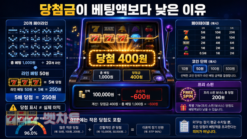 슬롯의 최소 당첨금이 베팅 금액보다 낮게 나올 수 있는 이유