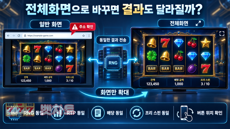 슬롯 게임을 전체화면으로 실행하면 게임 결과나 기능이 달라질까?