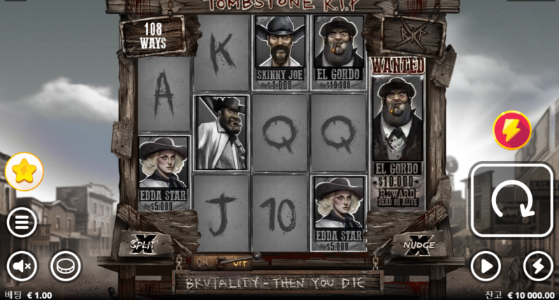 Tombstone R.I.P. 슬롯의 비대칭 5릴과 기본 108 Ways 화면