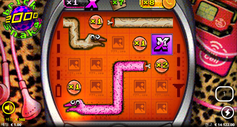Brick Snake 2000 슬롯의 뱀 이동과 코인·배수 수집 보너스